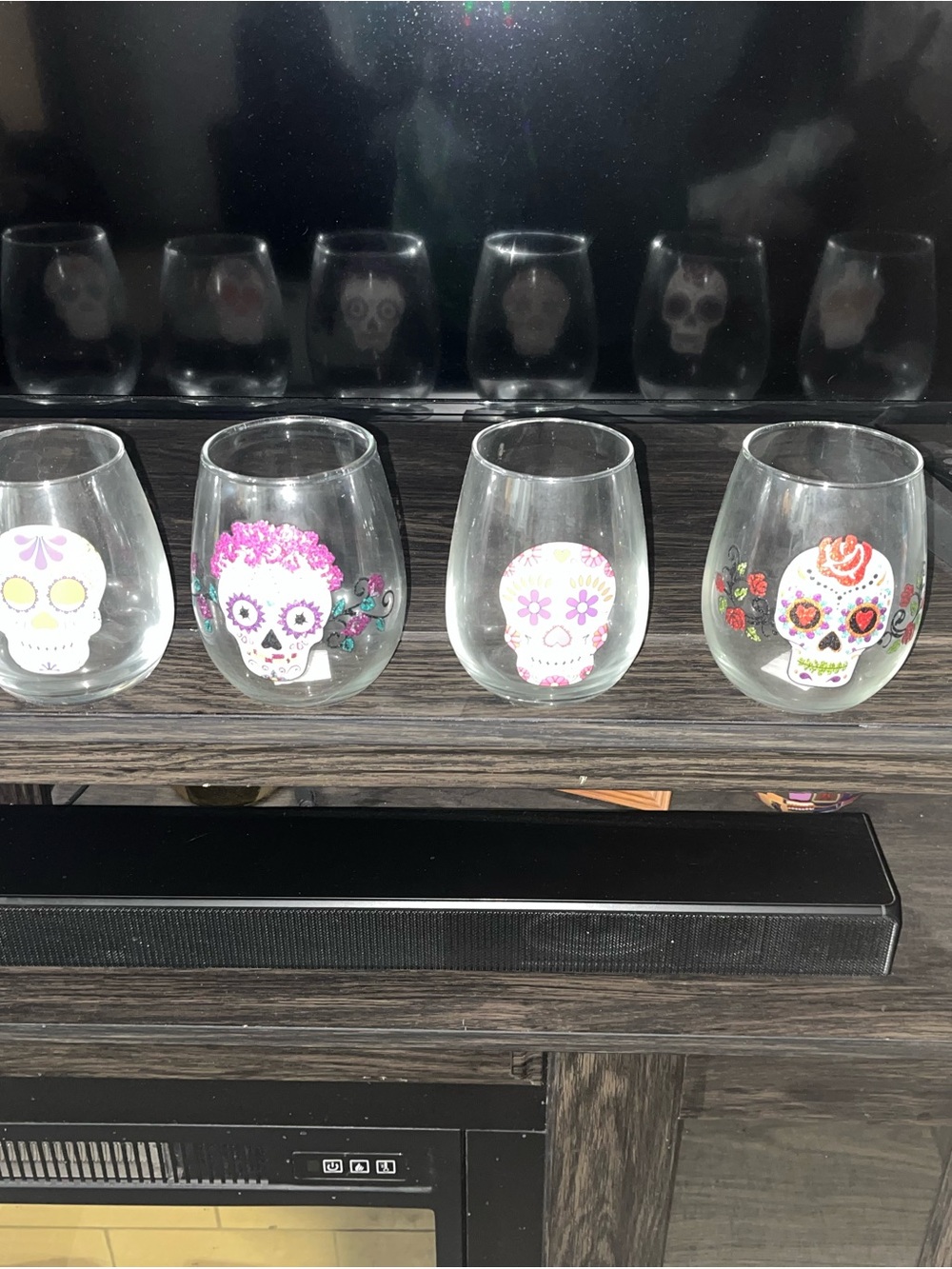 Day of the Dead Sugar Skull Stemless Wine Glasses - Set of 6